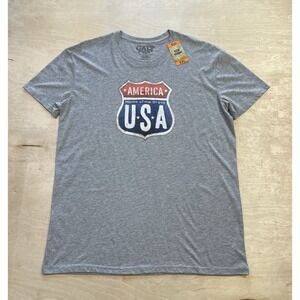 America Home Of Brave Patriotic Short Sleeve Gray T Shirt Mens Size XXL